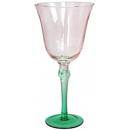 Набор 6 стеклянных бокалов для вина "Flower Glass" 400мл розовый с зеленым BD-448-108