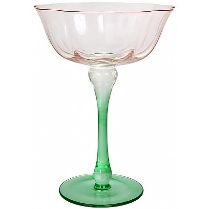 Набор 6 стеклянных бокалов для шампанского "Flower Glass" 250мл розовый с зеленым BD-448-109