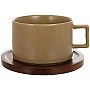 Набор 6 фарфоровых чашек "Natural Serving Grey" 200мл с деревянными блюдцами BD-938-082