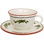 Set of 2 porcelain tea cups with saucers "Evergreen Christmas" 250 ml with red rim BD‑K372