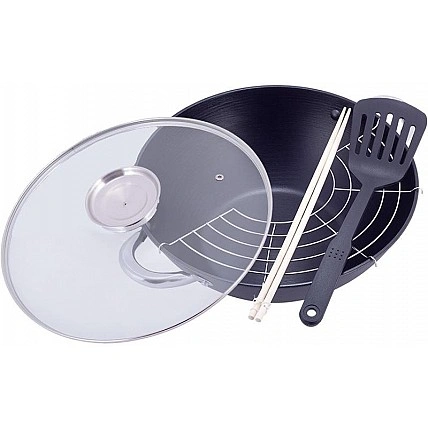 Казан чугунный "Wok" 3.6л, с антипригарным покрытием и аромо-крышкой KM-4806MR