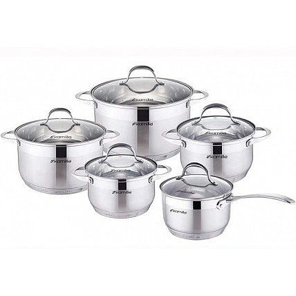 Набор посуды Kamille Mystery 4 кастрюли 2.1л, 2.9л, 3.9л, 6.5л и ковш 2.1л KM-4710S