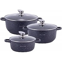Набор 3 кастрюли Kamille Landes Black 2.3л, 4.5л, 6.5л, с двумя прихватками KM-4430