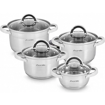 Набор 4 кастрюли Kamille Madrid 1л, 1.8л, 2.5л, 3.8л из нержавеющей стали с мерной шкалой KM-5637S