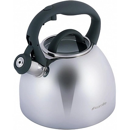 Чайник Kamille Whistling Kettle 2.7л из нержавеющей стали со свистком и стеклянной крышкой (серая ручка) KM-1088