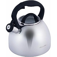 Чайник Kamille Whistling Kettle 2.7л из нержавеющей стали со свистком и стеклянной крышкой (черная ручка) KM-1089