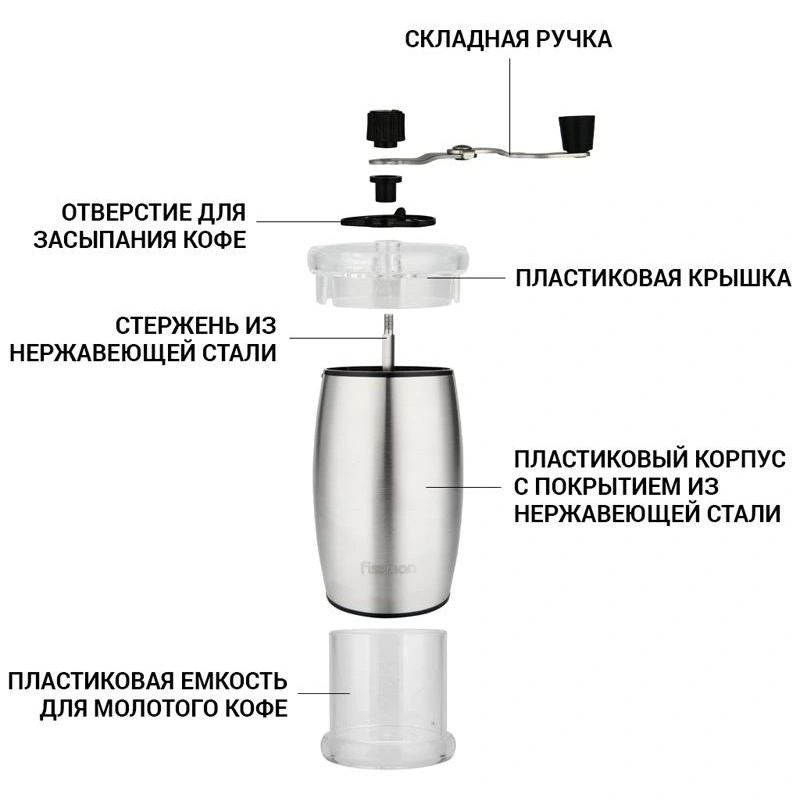 Кофемолка ручная Fissman с керамическими жерновами Ø7х18см FN-8252