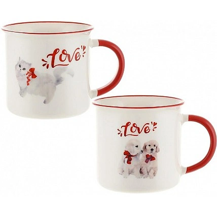 Набор 2 фарфоровые кружки "Милые Зверята" 350мл, котики и щенки BD-B04-002