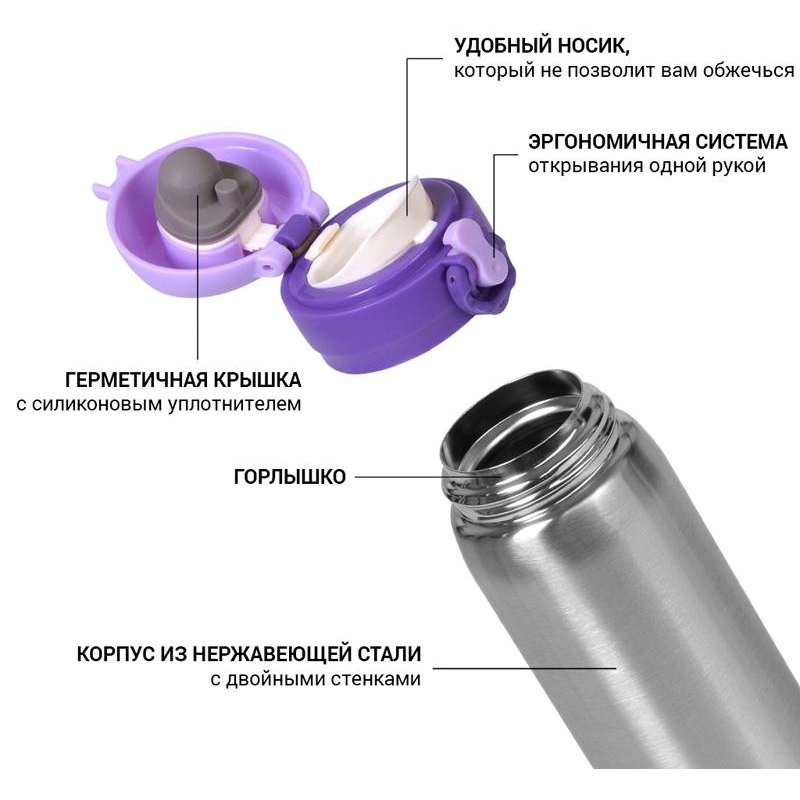 Термос Fissman Joranne Lilac 420мл из нержавеющей стали FN-9821