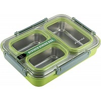 Ланч-бокс Kamille Snack 1200мл на 3 секции, пластик и нержавеющая сталь, зеленый KM-2146GR