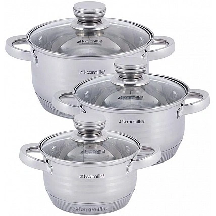 Набор 3 кастрюли Kamille Desiree 1л, 1.5л, 2л из нержавеющей стали с мерной шкалой KM-4915