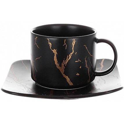 Кофейная чашка с блюдцем "Мраморная Роскошь" 250мл, фарфор черный с золотом BD-805-730