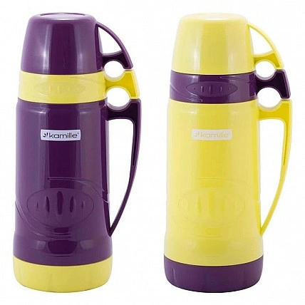 Термос Kamille Glass Violet 1000мл зеркальная колба и 2 чашки KM-2031