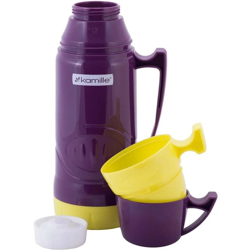 Термос Kamille Glass Violet 1800мл зеркальная колба и 2 чашки KM-2032