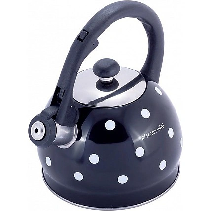 Чайник Kamille Polka Dot Kettle 2л из нержавеющей стали со свистком, в горошек, черный KM-1070BL