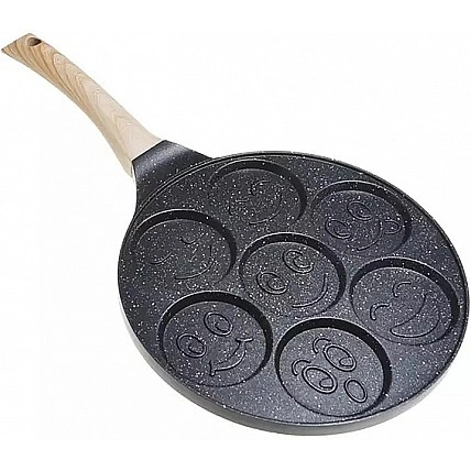 Сковорода Kamille "Улыбка" Ø26см для оладий, с антипригарным покрытием Marble Black (без индукции) KM-4214