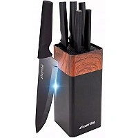 Набор 5 кухонных ножей Kamille Acacia Black с подставкой-колодой KM-7615