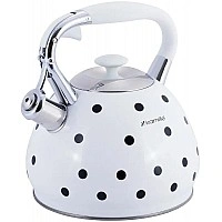 Чайник индукционный Kamille White 3л со свистком (белый в черный горох) KM-0695WH