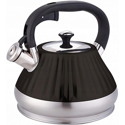 Чайник Kamille Whistling Kettle Marshmallow 3л из нержавеющей стали со свистком, черный KM-0858