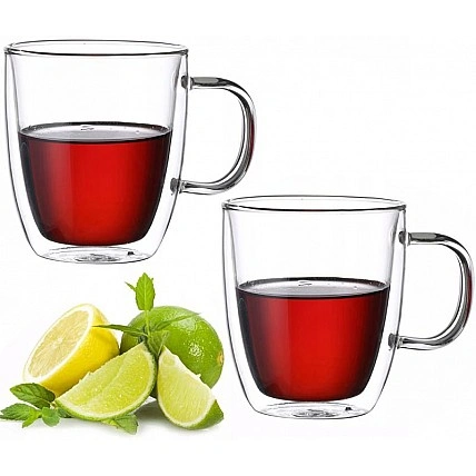 Набор 2 стеклянные кружки Kamille 250мл, термокружки с двойными стенками KM-9000