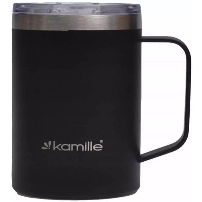 Термокружка Kanille Black 360 мл з ручкою, чорна KM-2159