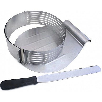 Форма Kamille для нарізки бісквіта Ø24.5-30см, регульована з ножем і підносом KM-8830