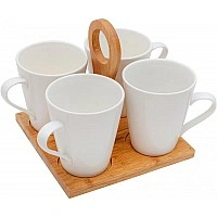 Ceram-Bamboo Tea Set 4 Mugs 245ml on Stand BD-375-297