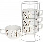 Set of 4 porcelain mugs "Marble Luxury" 200ml on a stand, white with gold BD-805-725
