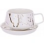 Tea cup with saucer "Marble Luxury" 320ml, porcelain white with gold BD-805-728