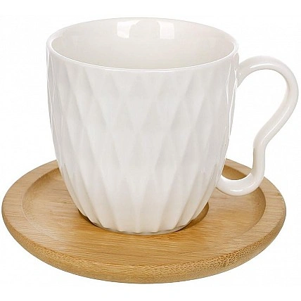 Чайно-кавовий набір Ceram Bamboo "Romb" 4 чашки 200мл та 4 бамбукові блюдця BD-289-433