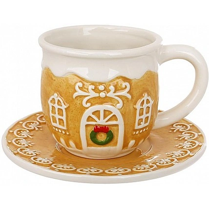 Пряниковий стакан і блюдце 400 мл, різдвяна кераміка BD-928-190