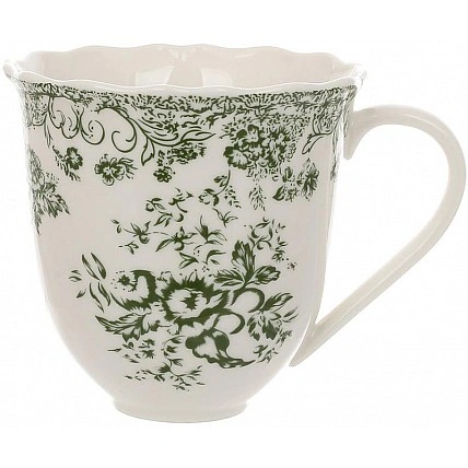 Набір 6 порцелянових кухлів "Vintage Rose" 350мл, зелений орнамент BD-K198