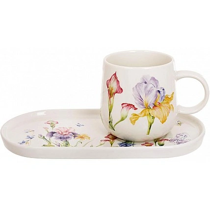 Набір для сніданку порцеляновий "Iris" 2 чашки 400мл з овальними тарілочками 24х12см BD-K255
