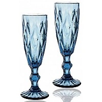 Set of 5 Champagne Glasses Elodia Facets 200ml, Cobalt Glass ST-9454-BA