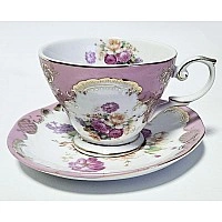 Чайно-кофейная фарфоровая пара "Gold Tea Pink" чашка 200мл с блюдцем BD-282-C82A