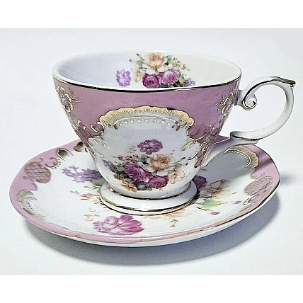 Чай і кава: порцелянова пара "Gold Tea Pink" чашка 200 мл з блюдцем BD-282-C82A