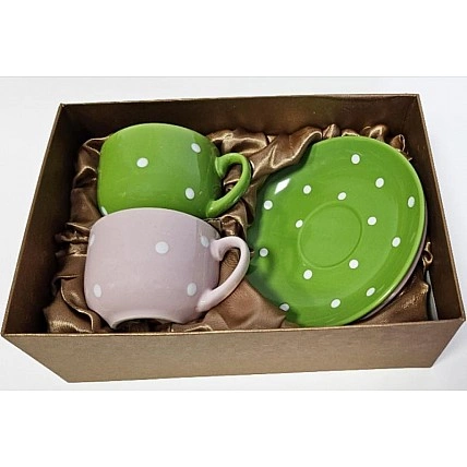 Чайний подарунковий набір "Білий горох" 2 чашки 250мл з блюдцями BD-344-071A2