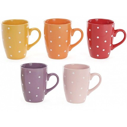Set of 5 Ceramic Mugs "White Polka Dots" 330ml BD-593-185A