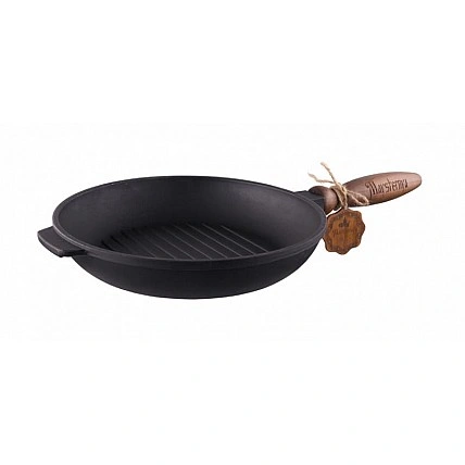 Cast iron grill pan "Nasha Meisternya" Ø24cm with a wooden handle ST-T308