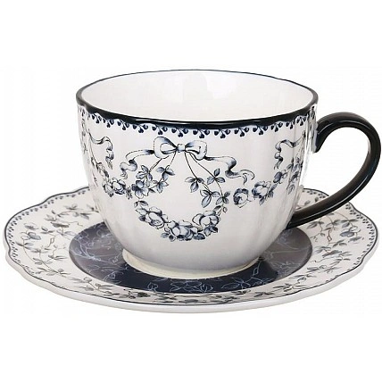 Vintage Blue Porcelain Tea Set, 270ml, 2-Person Cups with Saucers (BD-498-350)