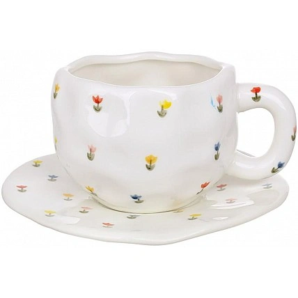 Tea Ceramic Cup "Flower" 350ml with Saucer BD-992-834