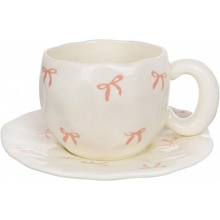 Tea Ceramic Cup "Bowknot" 350ml with Saucer BD-992-835