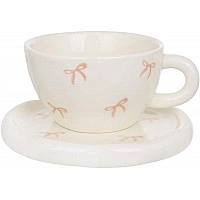 Bow Tea Cup 350ml with Shaped Saucer, Ceramic BD-992-842