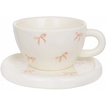 Bow Tea Cup 350ml with Shaped Saucer, Ceramic BD-992-842