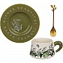 Tea cup "Lily of the Valley" 270ml with saucer and spoon, olive, in gift packaging BD-992-838