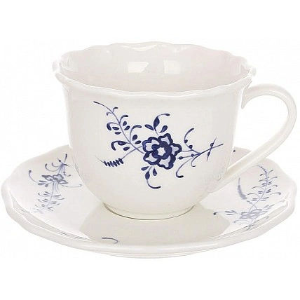 Porcelain Tea and Coffee Set "Azure Blossom" 6 Cups 220ml with Saucers BD-K275