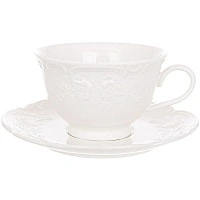 Tea set 2 cups with saucers "Chateau Blanc" 250ml, white porcelain with voluminous piping BD-K292