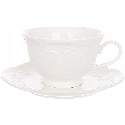 Tea set 2 cups with saucers "Chateau Blanc" 250ml, white porcelain with voluminous piping BD-K292