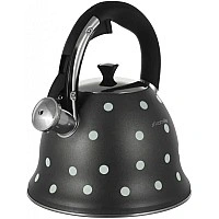 Kamille Whistling Kettle Black 2.5L Stainless Steel Kettle with Whistle (Black Polka Dot) KM-1099-BL