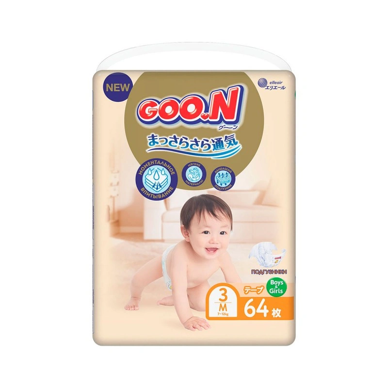 Підгузки Goo.N Premium Soft для дітей (розмір 3 (M), 7–12 кг, 64 шт.)
